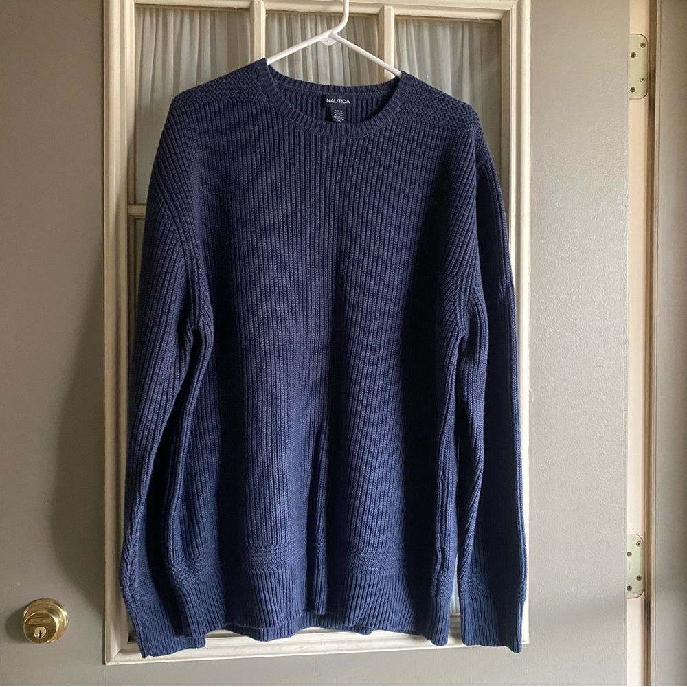 Nautica Navy Blue Wool Blend Crewneck Sweater